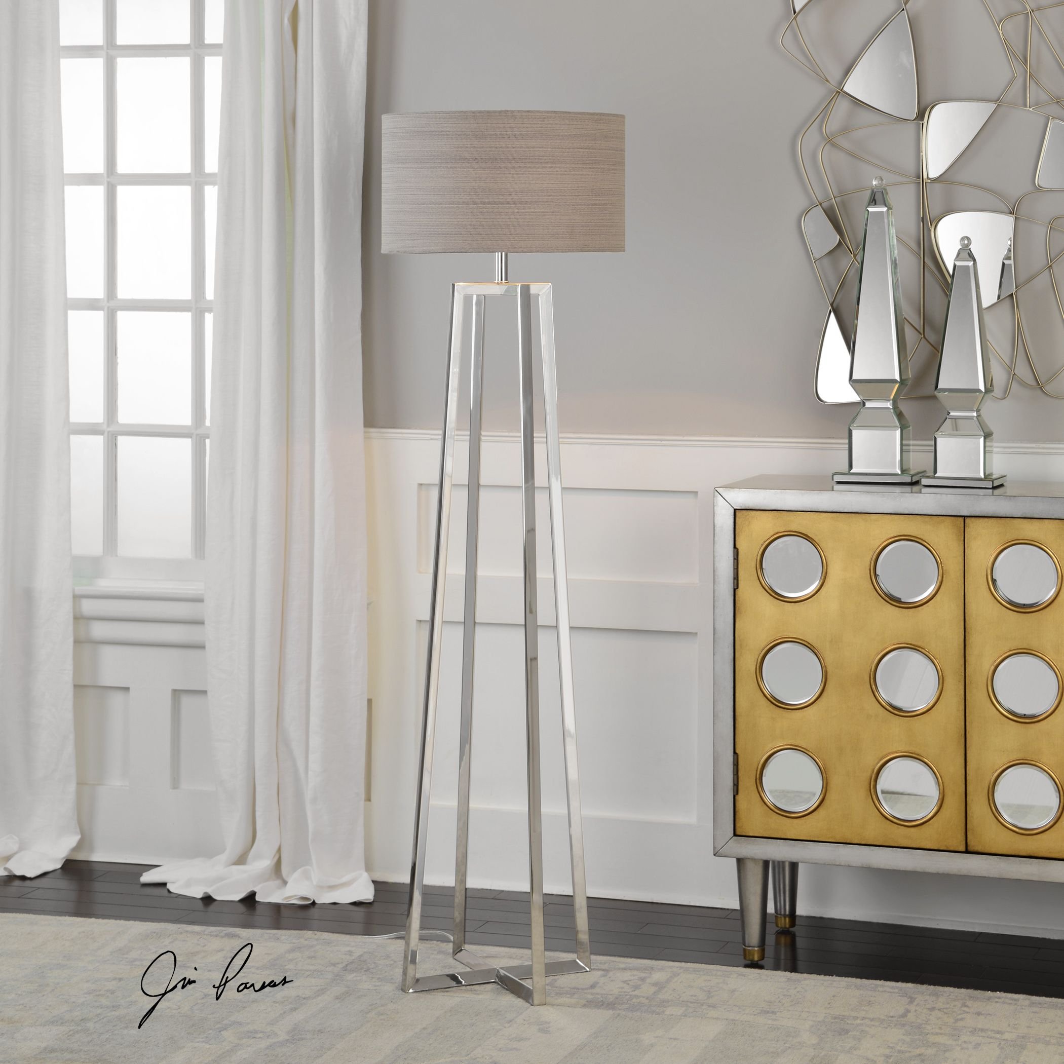 Amazon | Mid Centuryモダンレトロシルバーフロアランプ| Angledケージ